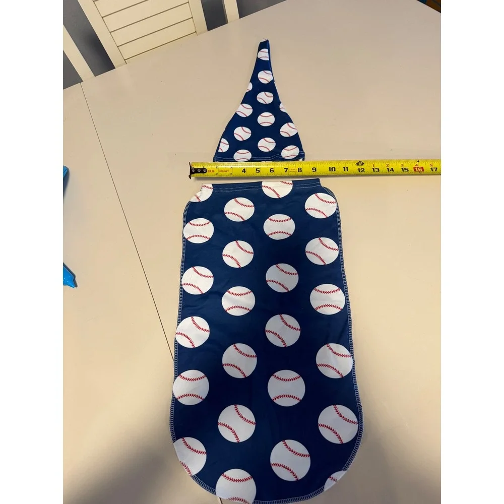 Baseball Newborn Swaddle Sack and Knotted Hat Set Navy Blue Sports Print